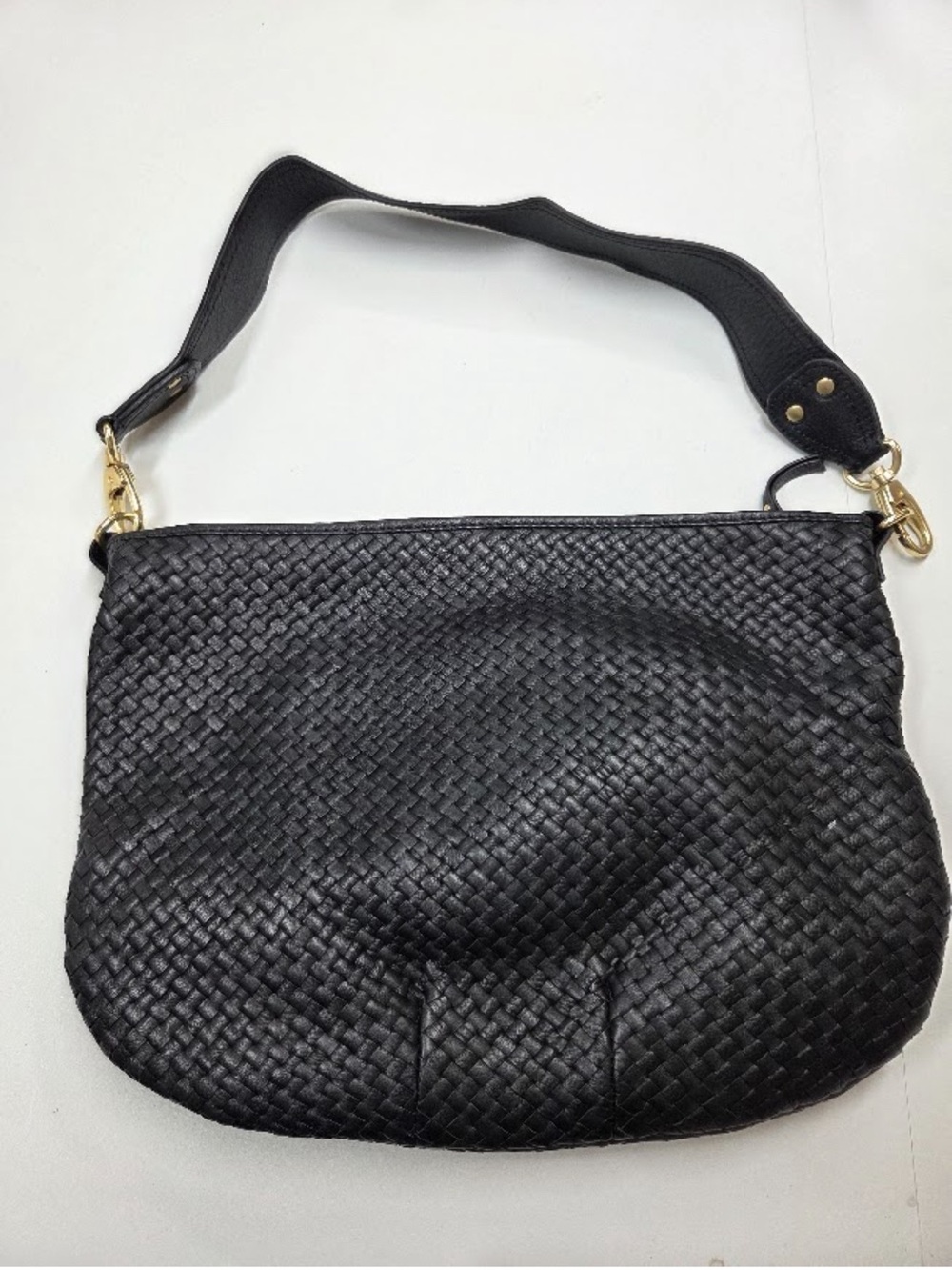 QUINCE Italian Leather Convertible Crescent Handwoven Shoulder Bag Black 8228 - Picture 6 of 12